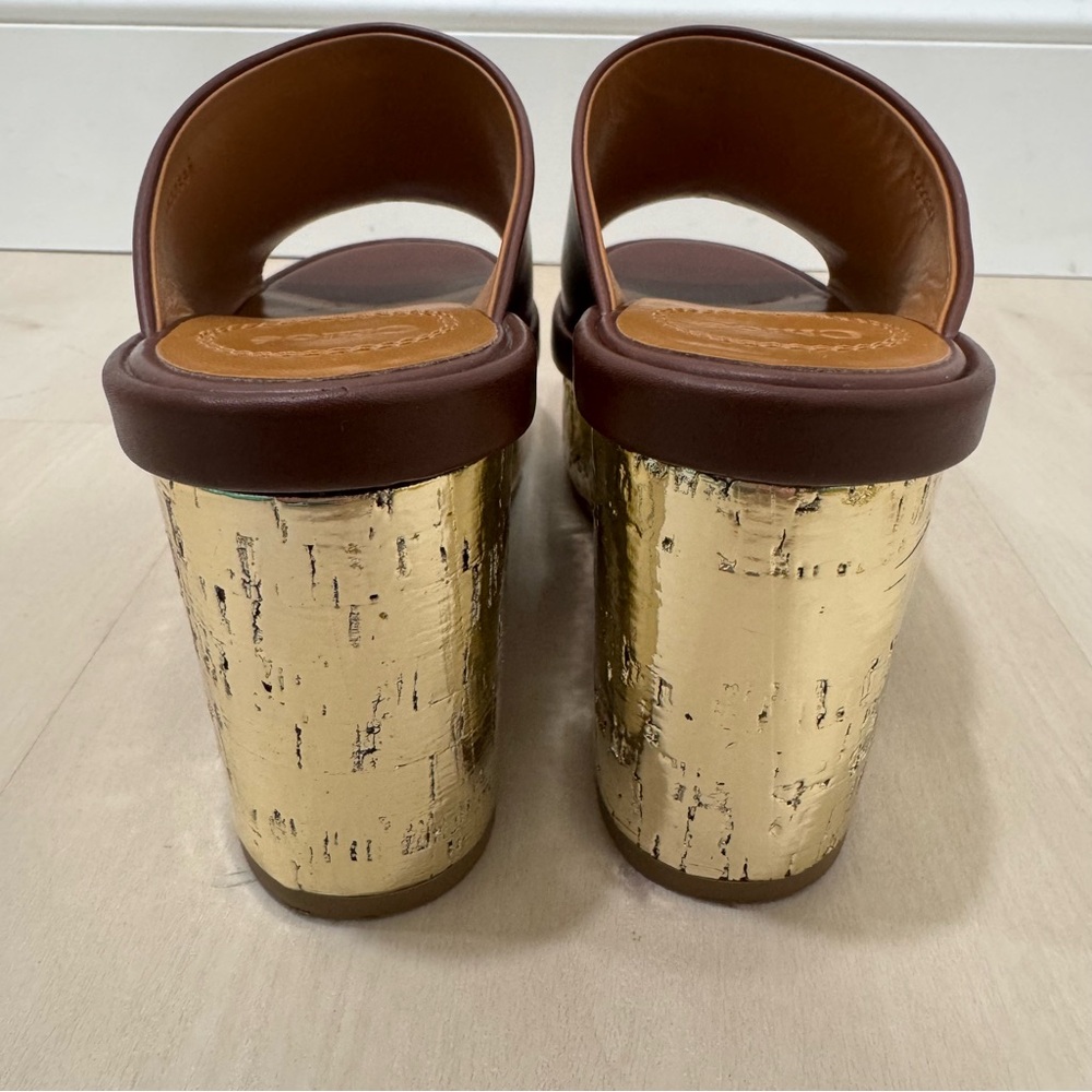Chloe Oil Leather Cork Platform Mule Sandals Women's 36 = US 6 Brown Gold Italy - Picture 8 of 16